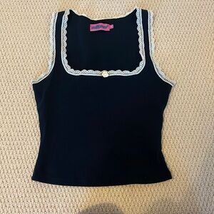 Edikted Navy Tank Top with Lace Trim